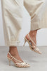 ERYU Beige Satin Peep Toe Cage Detail Women’s Heeled Shoes