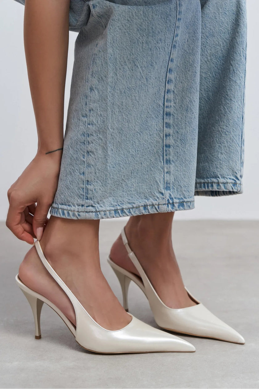 MEHRU Pearl Patent Buckle Detail Pointed Toe Women’s Heels