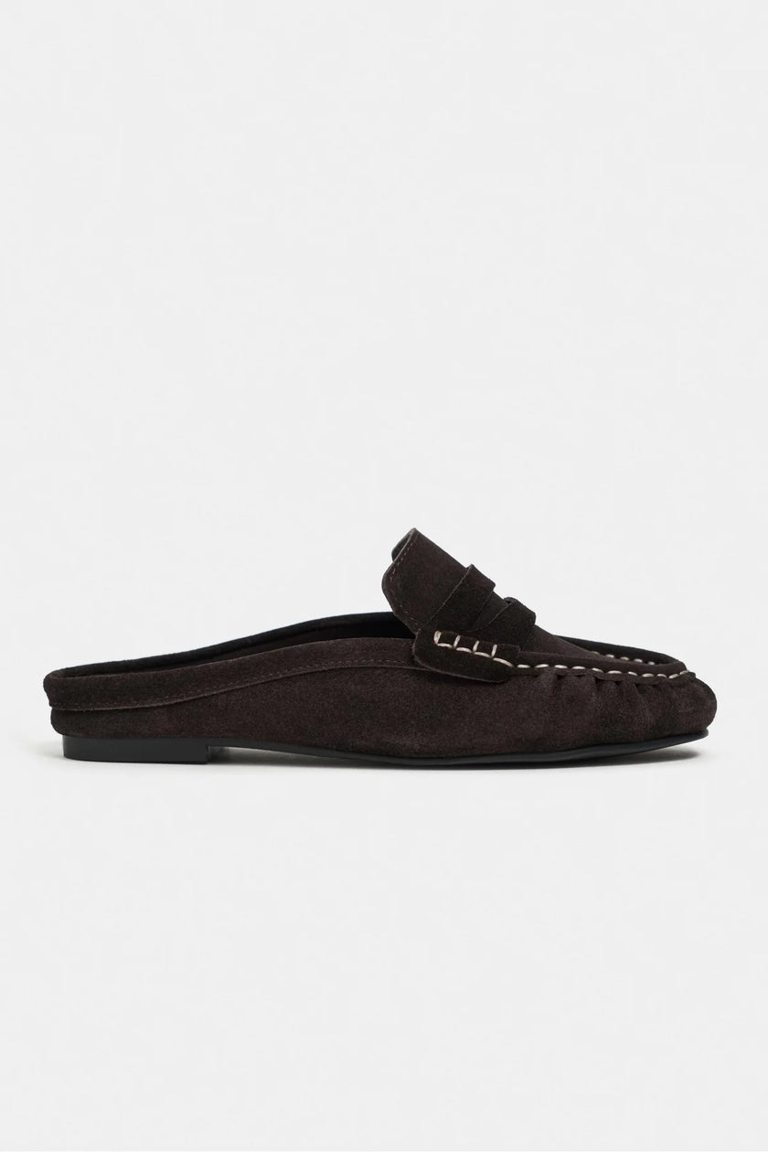 LOBA Bitter Coffee Suede Leather Women’s Flat Loafer Slippers