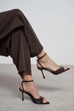 TANIA Brown Satin Ankle-Strap Stiletto Heels