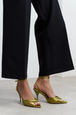 MONICA Green Satin Ankle-Strap Detail Women’s Slim High-Heel Shoes