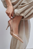 MEHRU Gold Patent Buckle Detail Pointed Toe Women’s Heels