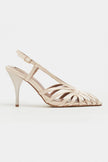 ERYU Beige Satin Peep Toe Cage Detail Women’s Heeled Shoes