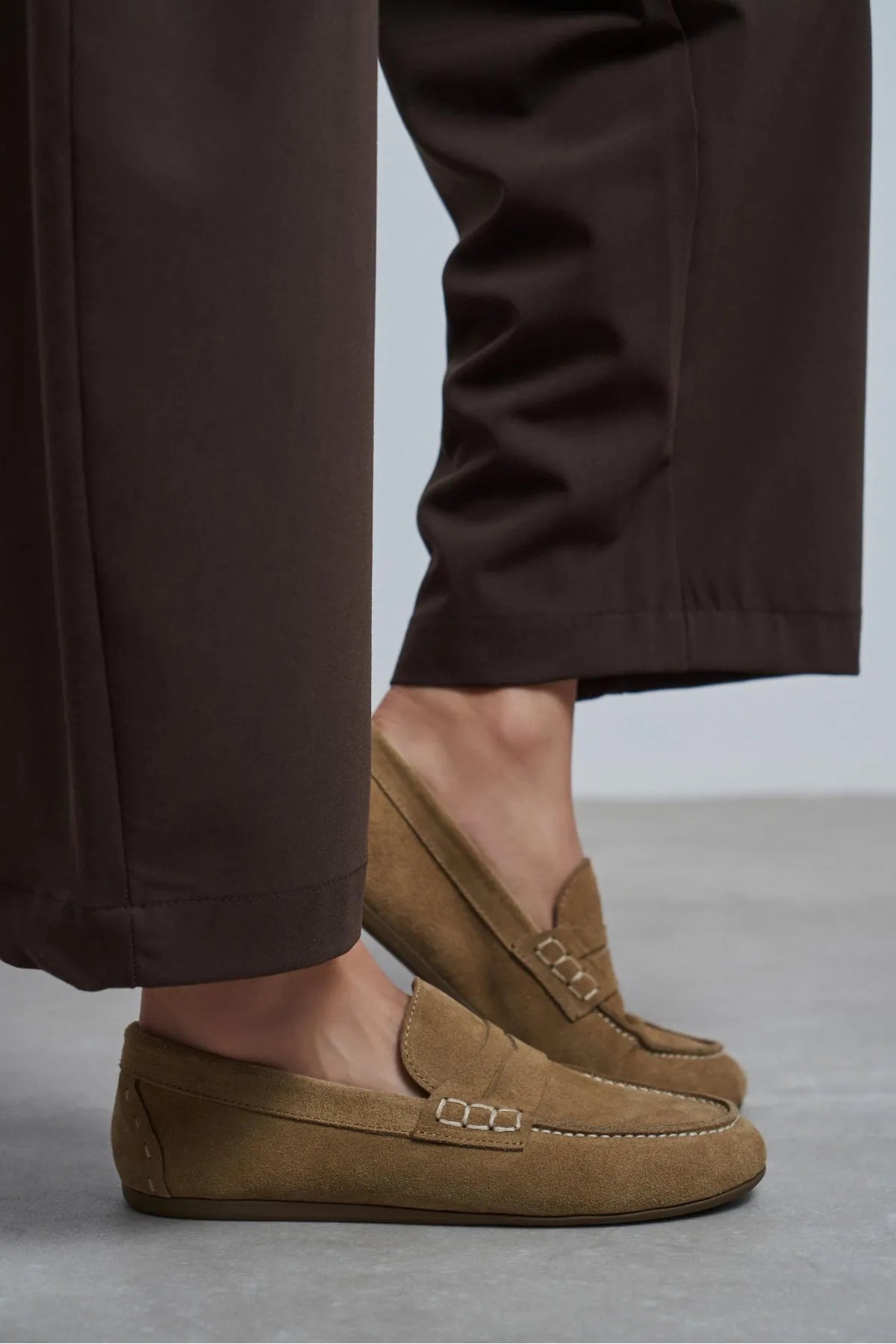 JERY ROME Beige Suede Leather Women’s Loafer Shoes