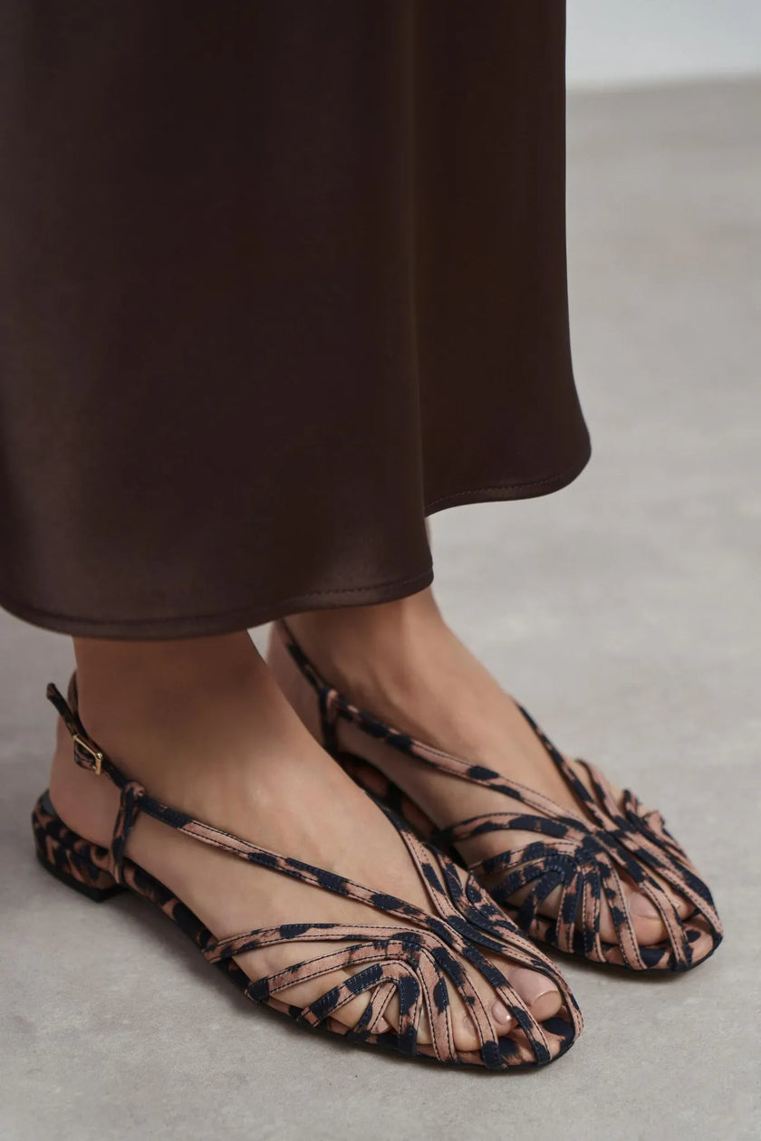 LENY Leopard Satin Trim Detail Women’s Sandal Ballet Flats