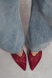 AVENY Burgundy Lace Embroidered Back Strap Women’s Heel Shoes - Pre order