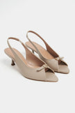 RONE Dark Beige Matte Leather Pointed Toe Open Front Buckle Women’s Shoes