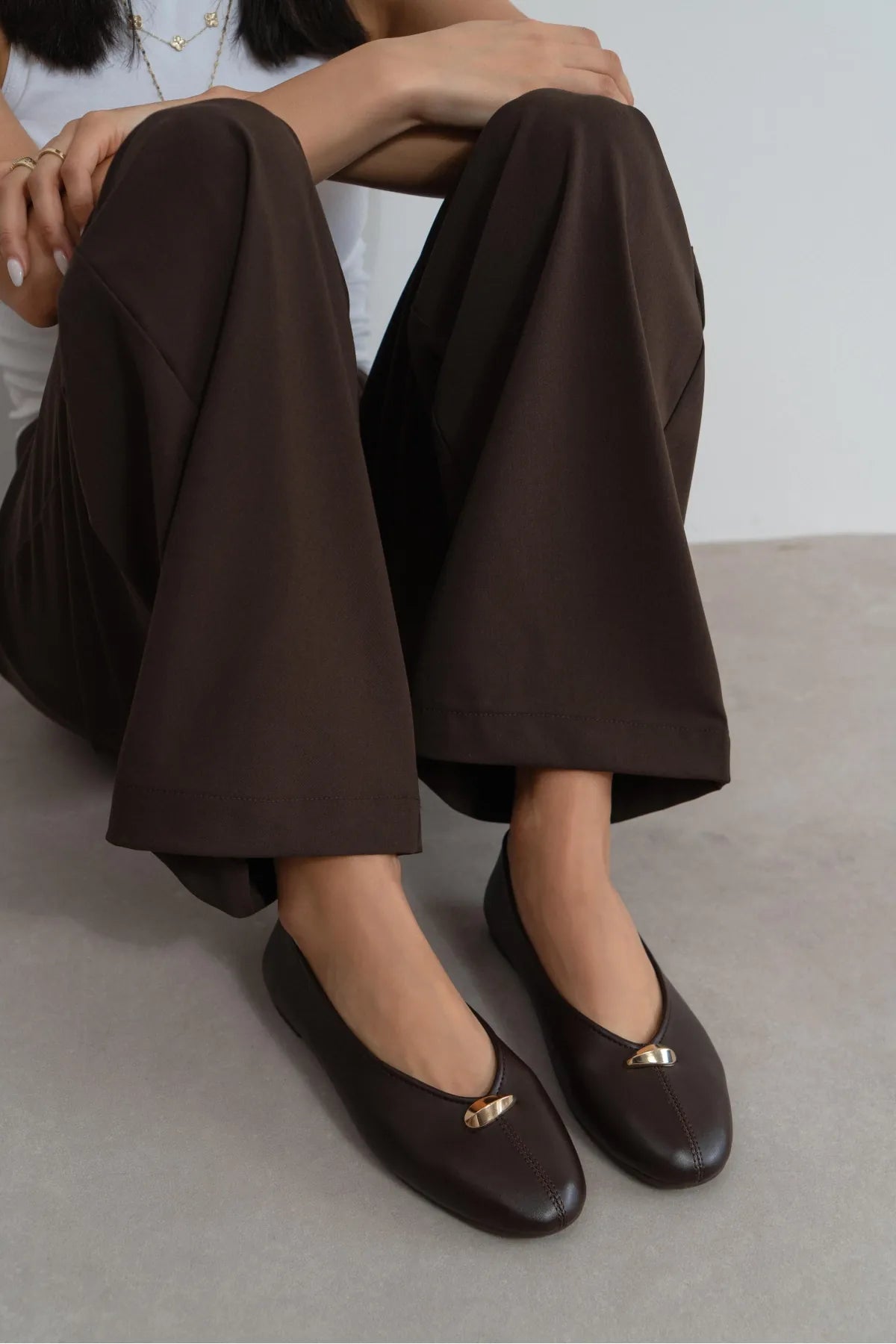 ASHY Coffee Matte Flat Women’s Ballet Shoes