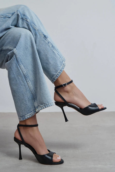 CHARMS Black Matte Ankle Strap Detail Women’s High Heels