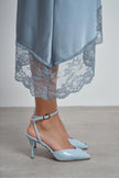 VELA Baby Blue Rustic Ankle Strap Open Toe Women’s Heels