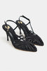 ERYU Black Satin Peep Toe Cage Detail Women’s Heeled Shoes