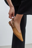 TESSA Tan Suede Pointed Toe Buckle Detail Low Heel Women’s Flats