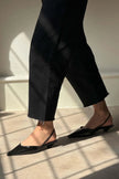 Arty Black Patterned Matte Rubber Detail Pointed Toe Short Heeled Women's Ballerinas