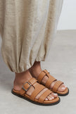 SPIRIT Tan Matte Buckle Detail Flat Women’s Slippers