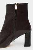 JUNO BROWN MATTE ZIPPERED THICK-HEELED CUFF-TOE WOMEN'S BOOTS