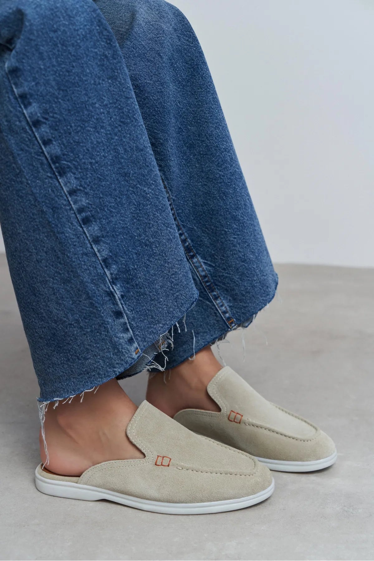 LETTY Beige Suede Leather Flat Women’s Loafer Slippers