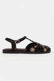UTYA Bitter Brown Suede Leather Embroidery Detail Flat Women’s Sandals