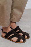 VENDY Bitter Coffee Suede Genuine Leather Buckled Women’s Sandals
