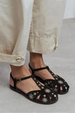 UTYA Bitter Brown Suede Leather Embroidery Detail Flat Women’s Sandals