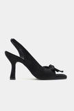 LILITH Black Velvet Women’s Heel Shoes with Bow Detail