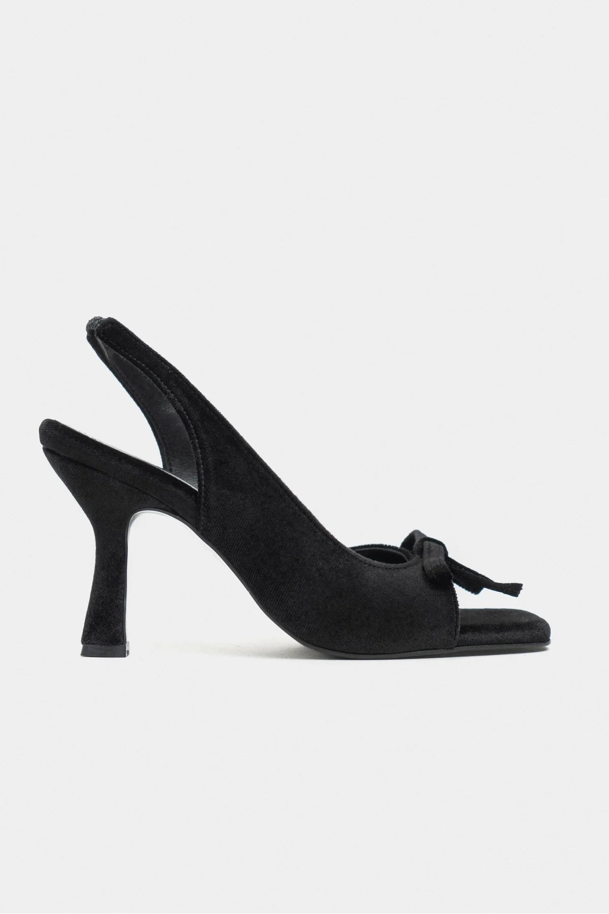 LILITH Black Velvet Women’s Heel Shoes with Bow Detail