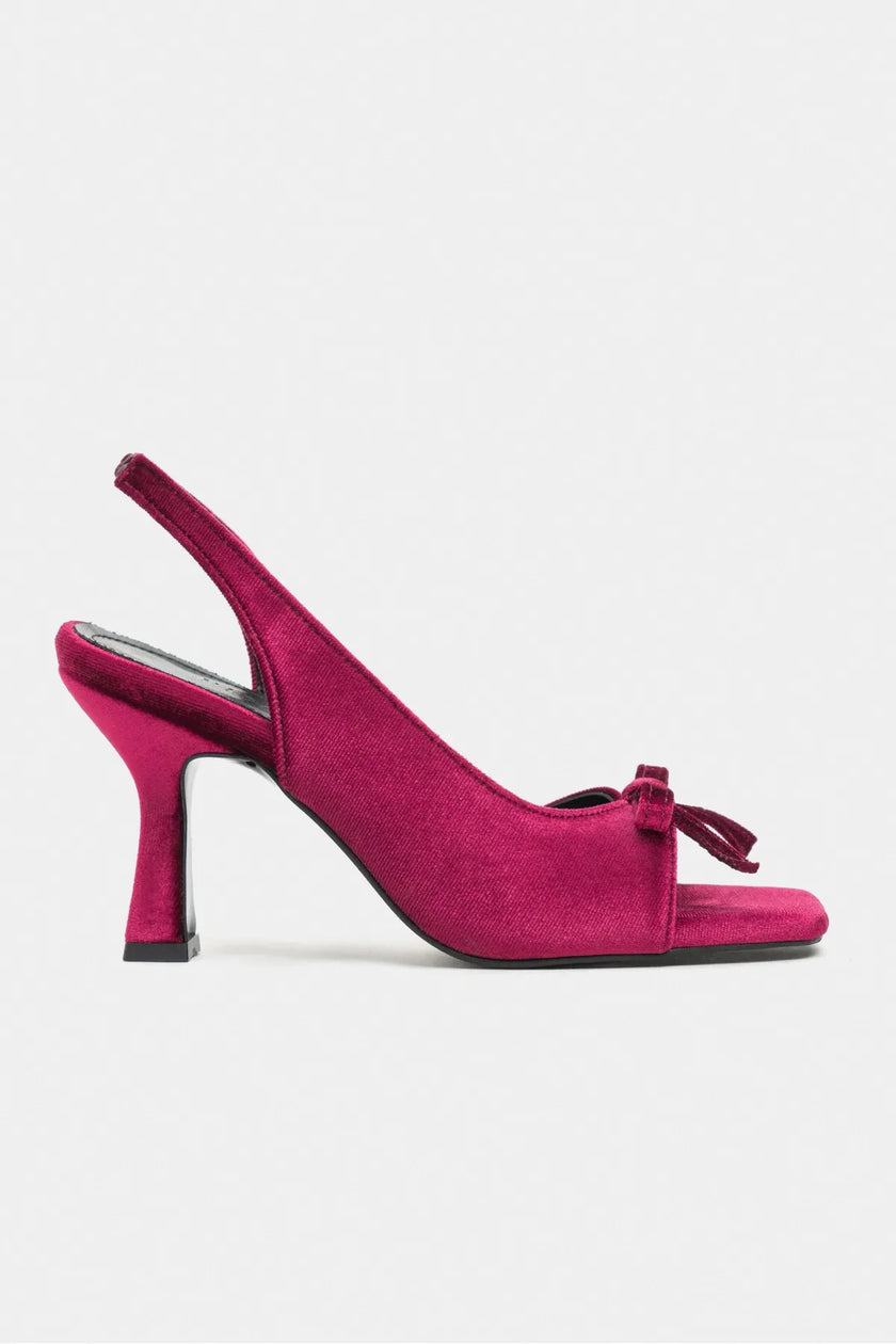 LILITH Burgundy Velvet Women’s Heel Shoes with Bow Detail