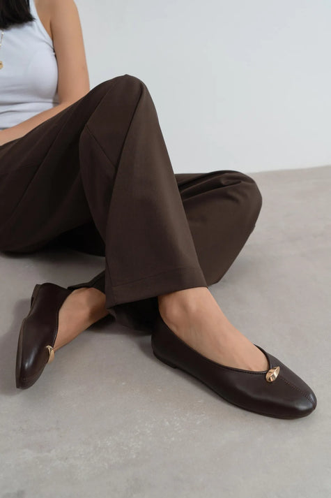 ASHY Coffee Matte Flat Women’s Ballet Shoes