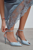VELA Baby Blue Rustic Ankle Strap Open Toe Women’s Heels