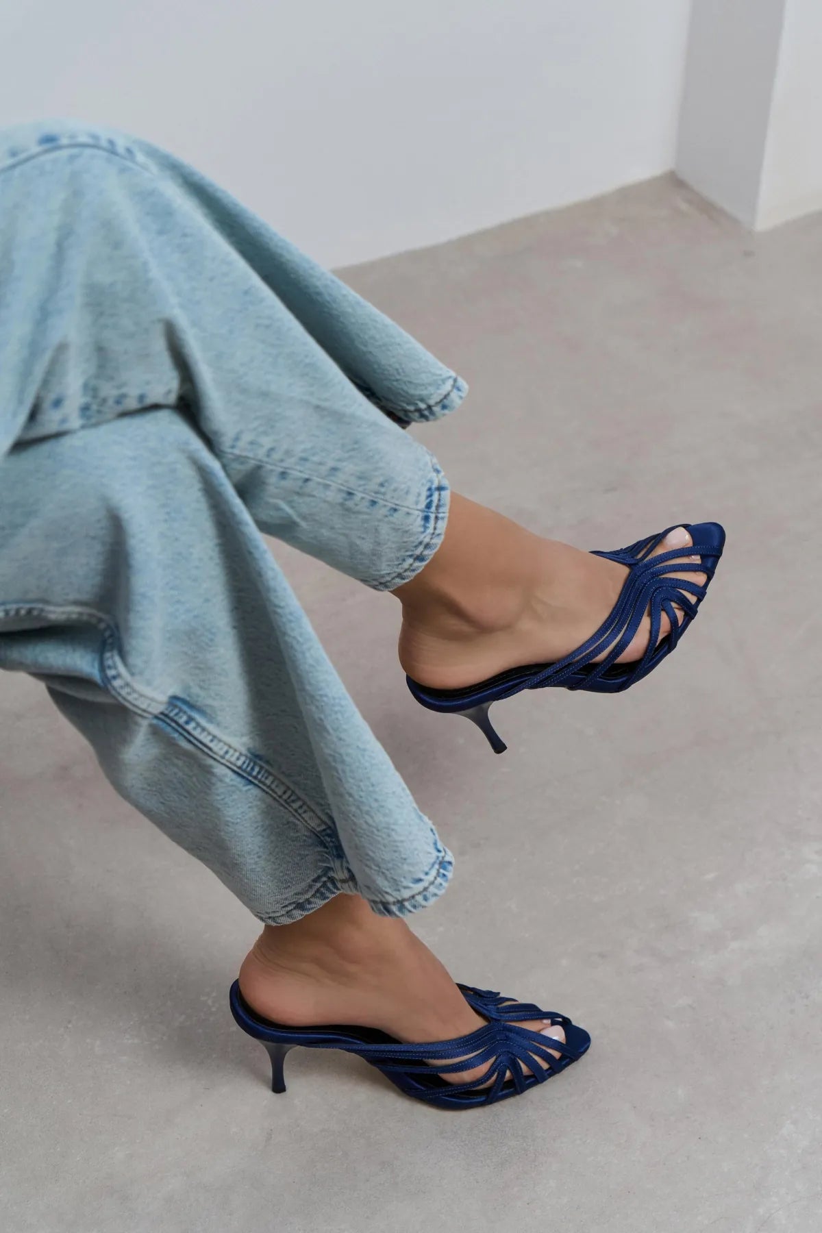 JUDITH Navy Blue Satin Open Toe Cage Detail Women’s Heeled Slippers | FOOTWEAR | Heels | Slipper | Lebbse JUDITH Navy Blue Satin Open Toe Cage Detail Women’s Heeled Slippers | FOOTWEAR | Heels | Slipper | Lebbse