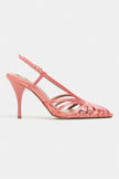 ERYU Salmon Satin Peep Toe Cage Detail Women’s Heeled Shoes