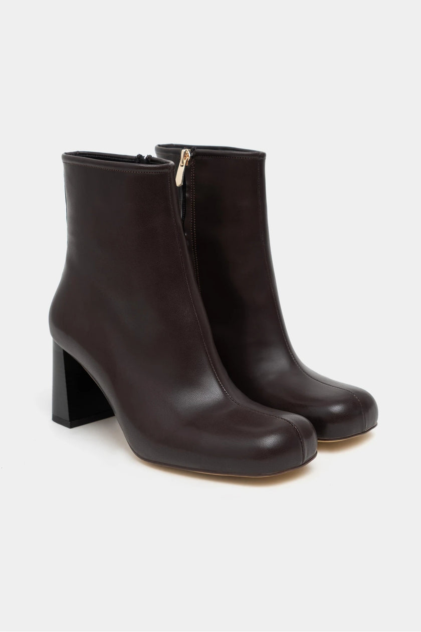 JUNO BROWN MATTE ZIPPERED THICK-HEELED CUFF-TOE WOMEN'S BOOTS