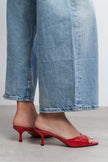 PROMISE Red Raşel Rustic Patterned Pointed-Toe Women’s Slim Heel Slipper