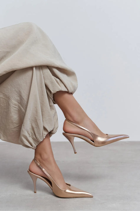 MEHRU Gold Patent Buckle Detail Pointed Toe Women’s Heels