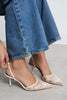 Shine Beige Beaded Mesh Pointed-Toe Women's Heeled Shoes