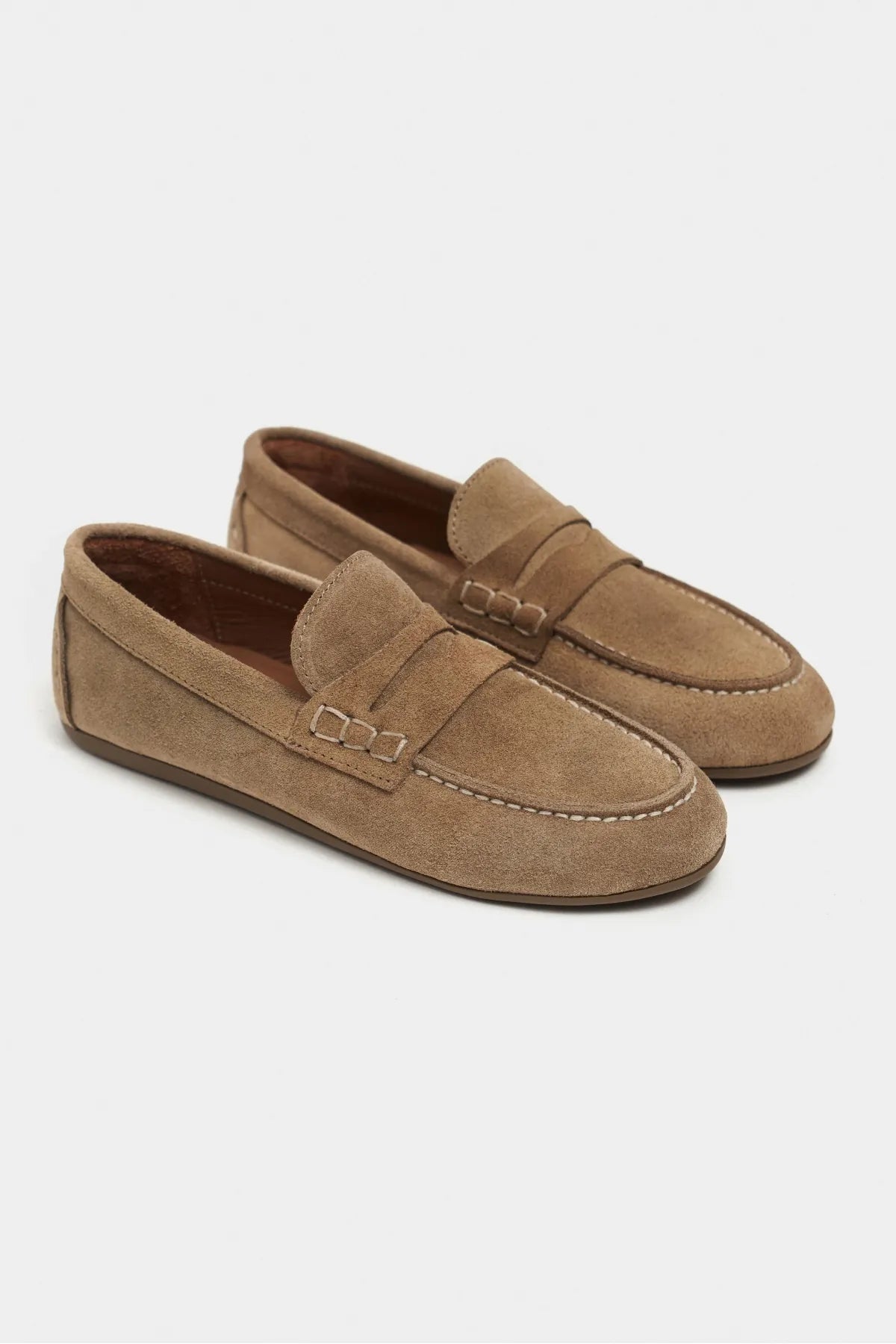 JERY ROME Beige Suede Leather Women’s Loafer Shoes