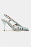 ERYU Turquoise Satin Peep Toe Cage Detail Women’s Heeled Shoes