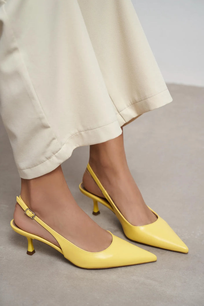 MEGY Yellow Matte Buckle Detail Pointed Toe Women’s Heeled Shoes