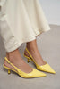 MEGY Yellow Matte Buckle Detail Pointed Toe Women’s Heeled Shoes