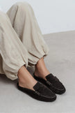 LOBA Bitter Coffee Suede Leather Women’s Flat Loafer Slippers
