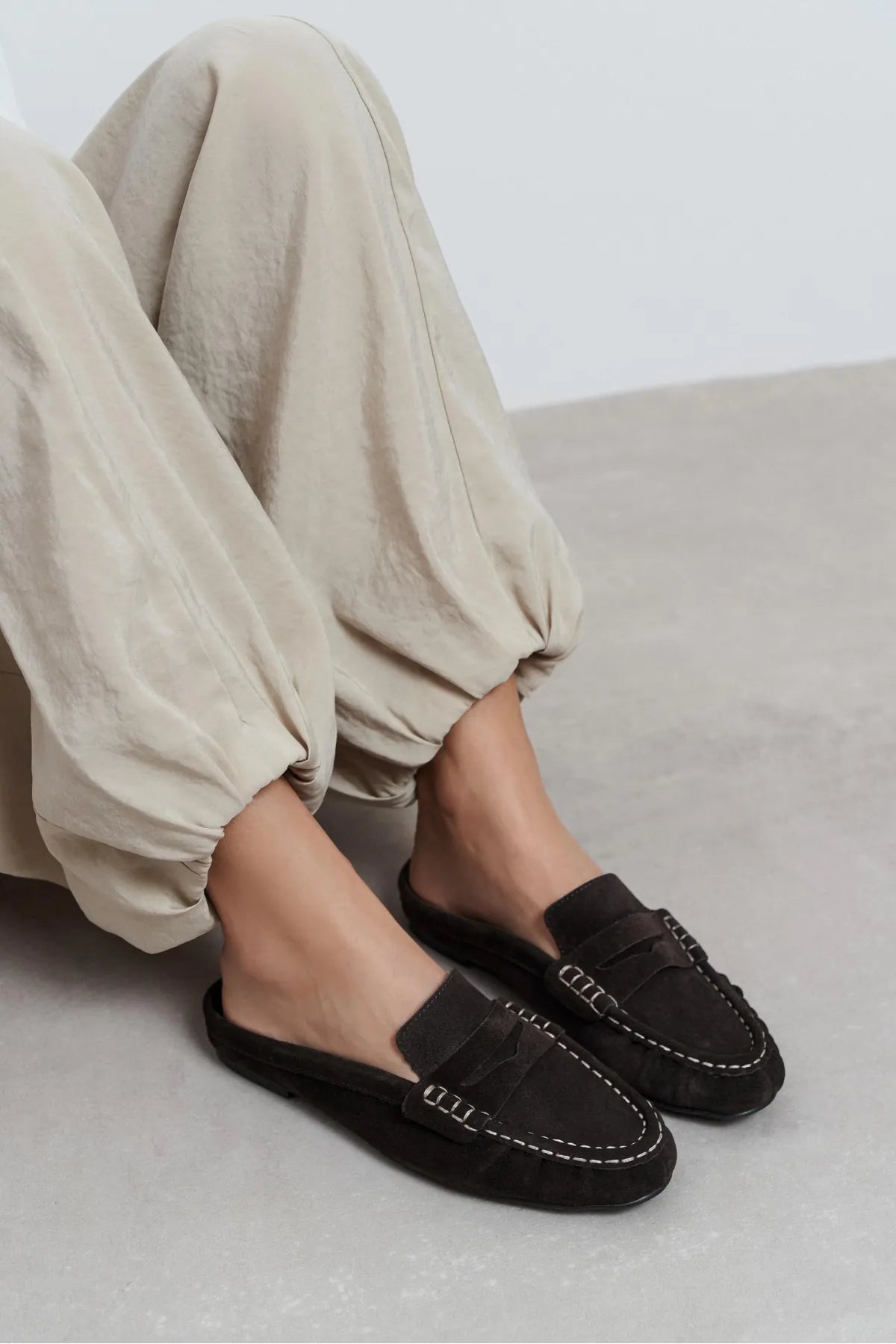 LOBA Bitter Coffee Suede Leather Women’s Flat Loafer Slippers