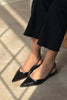 Arty Black Patterned Matte Rubber Detail Pointed Toe Short Heeled Women's Ballerinas