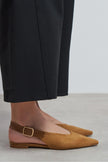 TESSA Tan Suede Pointed Toe Buckle Detail Low Heel Women’s Flats