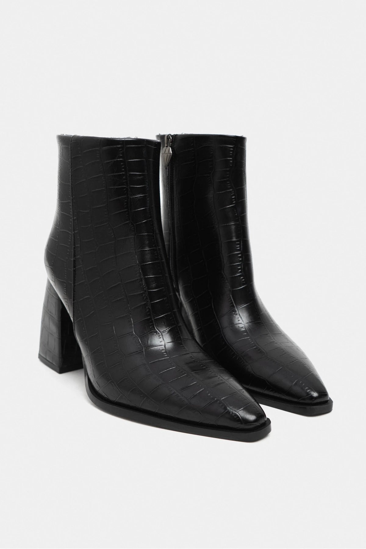 JUANİTA BLACK PATTERNED ZIPPER DETAIL WOMEN'S HIGH-HEEL BOOTS