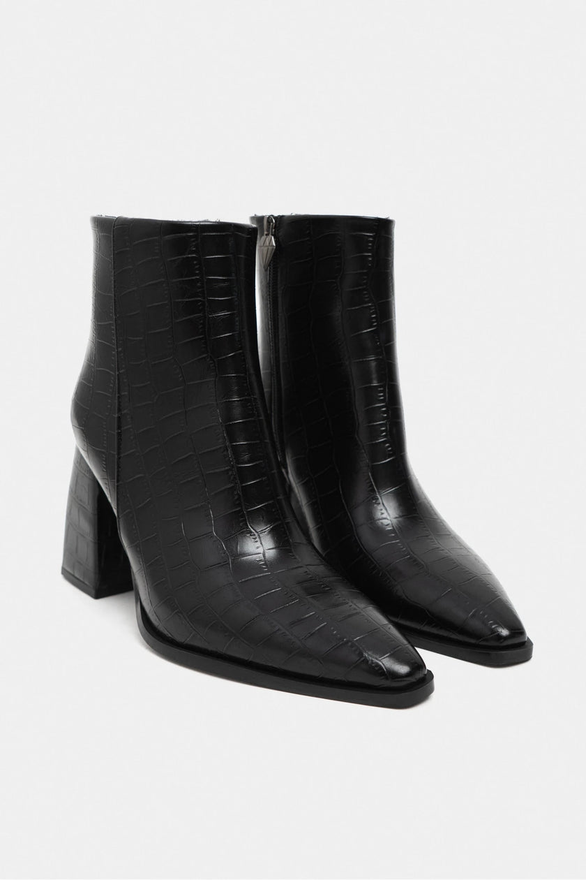 JUANİTA BLACK PATTERNED ZIPPER DETAIL WOMEN'S HIGH-HEEL BOOTS