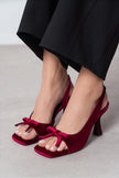 LILITH Burgundy Velvet Women’s Heel Shoes with Bow Detail