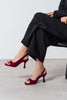 LILITH Burgundy Velvet Women’s Heel Shoes with Bow Detail
