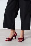 LILITH Burgundy Velvet Women’s Heel Shoes with Bow Detail