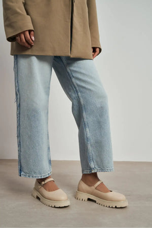 DAMIAN BEIGE BUCKLE DETAIL THICK-SOLED WOMEN'S LOAFER SHOES