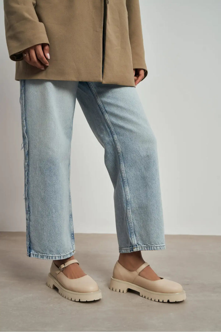 DAMIAN BEIGE BUCKLE DETAIL THICK-SOLED WOMEN'S LOAFER SHOES