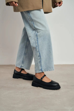 DAMIAN BLACK  BUCKLE DETAIL THICK-SOLED WOMEN'S LOAFER SHOES